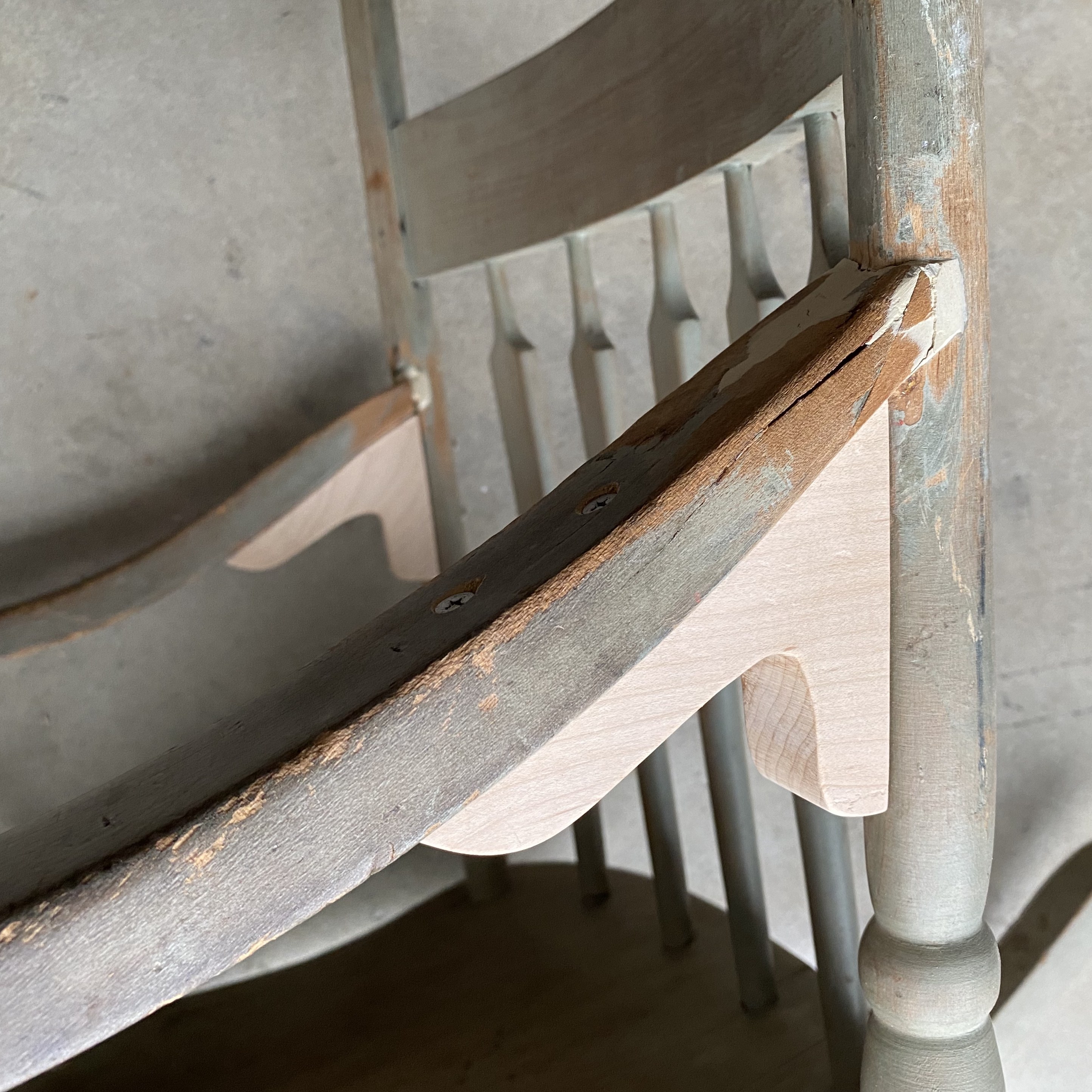 The finished bracket: hard maple, black-oxide screws left exposed, nothing hidden. January 2020.