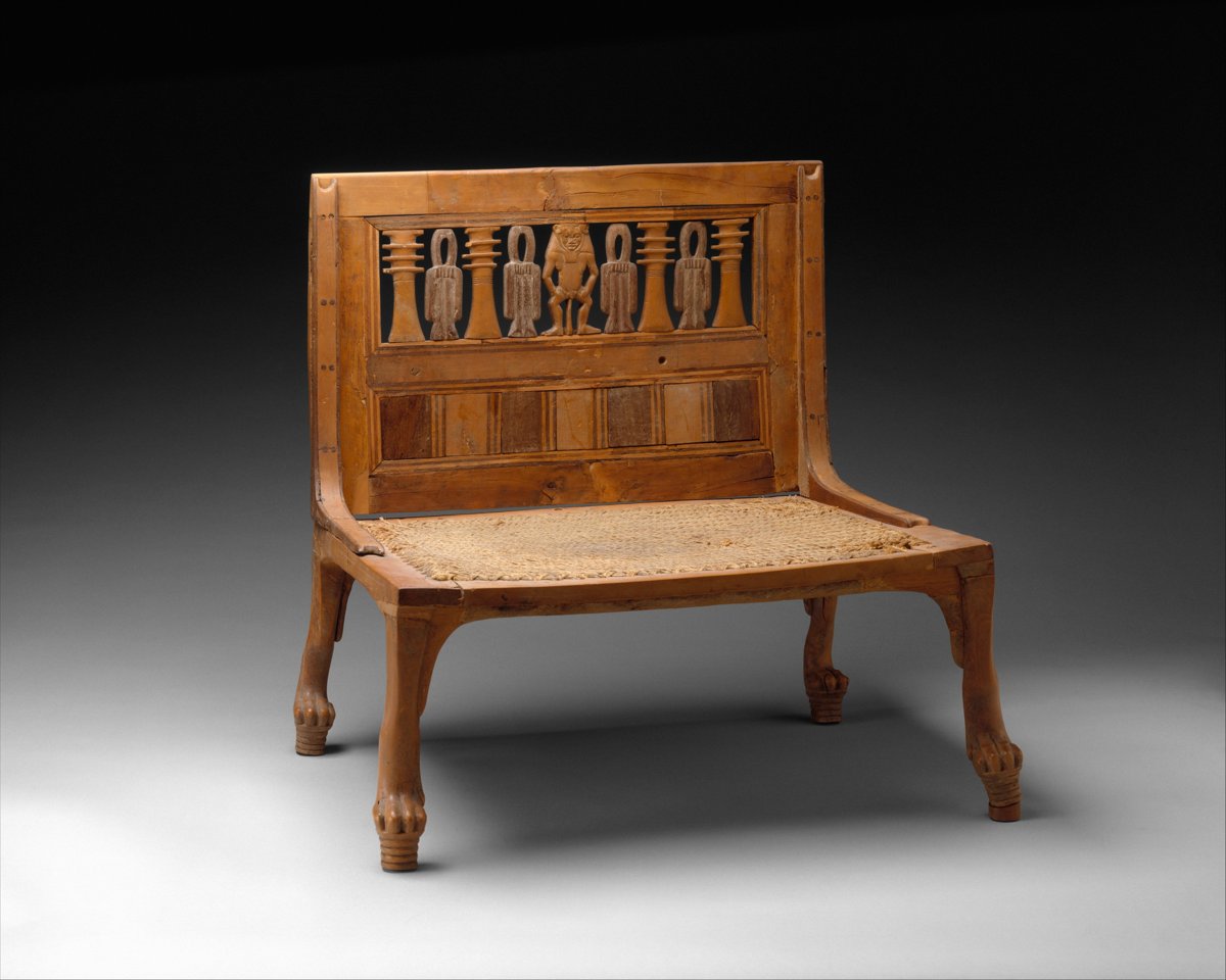 Hatnefer's chair, ca. 1491 to 1473 BCE, with its original woven linen-cord seat. Image: The Metropolitan Museum of Art, CC0.