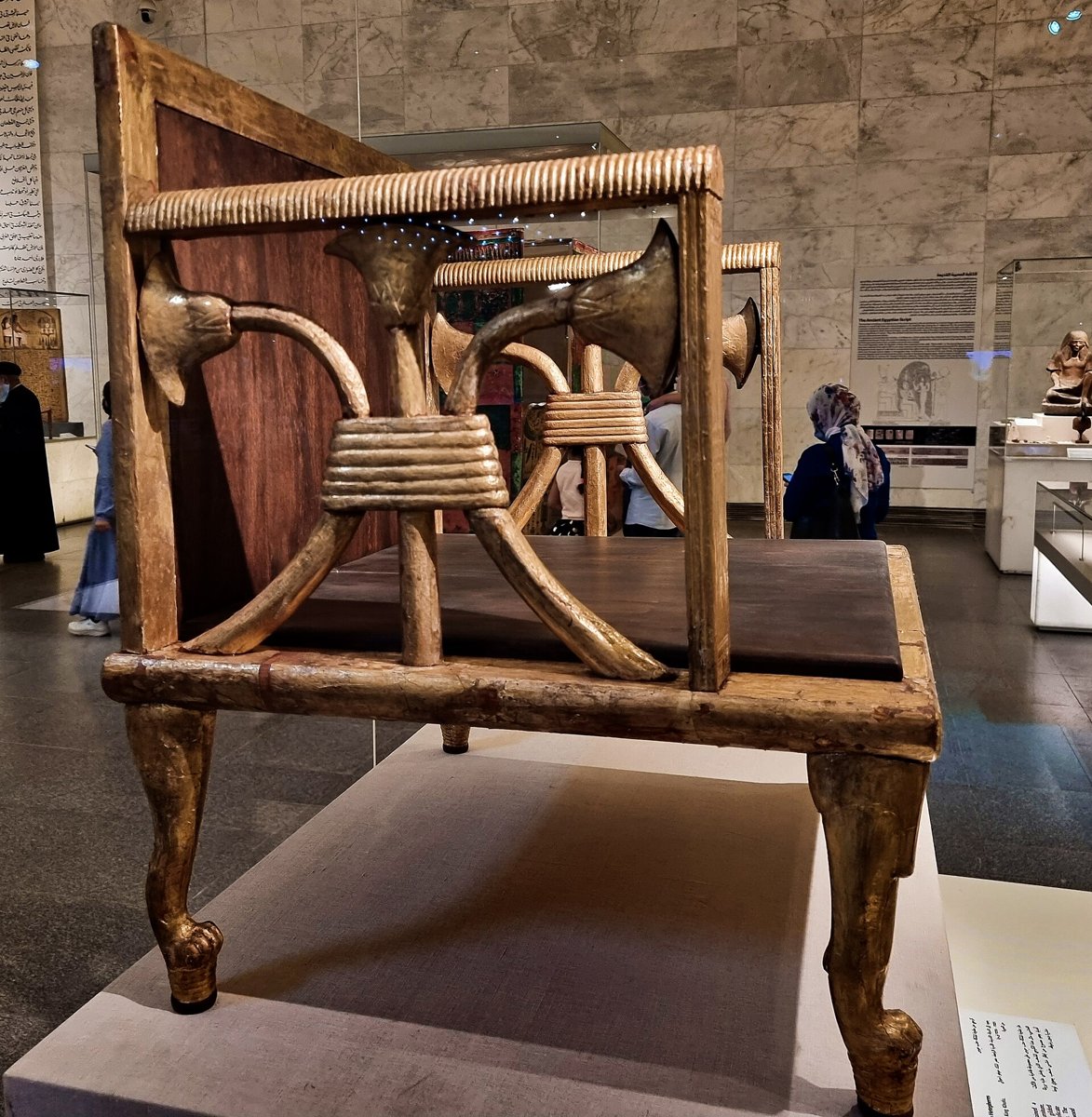 The carrying chair of Queen Hetepheres I, c. 2550 BCE, as reconstructed on its original gold casings. Photo: Richard Mortel, CC BY 2.0.