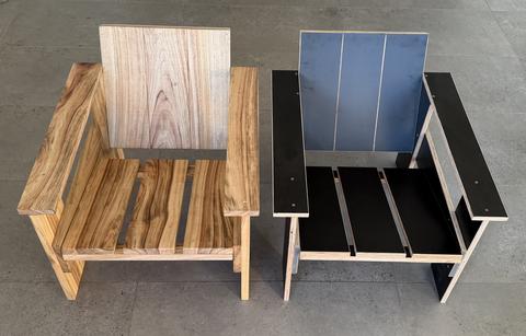 The pair: hardwood and form ply builds of the same 1934 drawing.