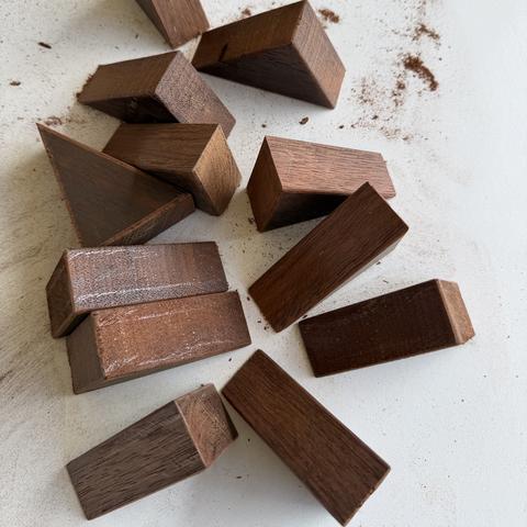 A batch of sawn corner blocks, straight off the saw. In this first version, bracket was just 35mm wide.