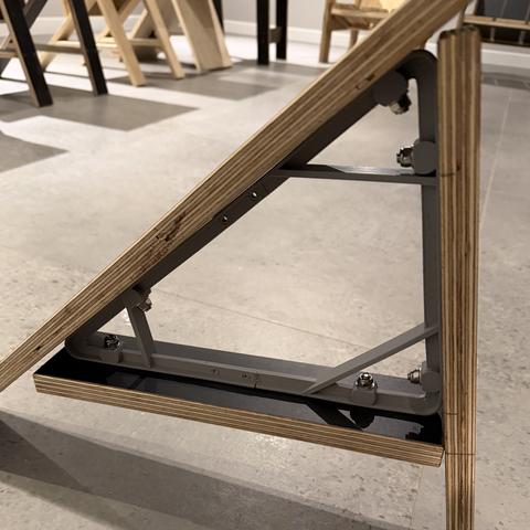 The printed triangle bolted up: solid, and good looking. In production they want tapped aluminium, not captive nuts.